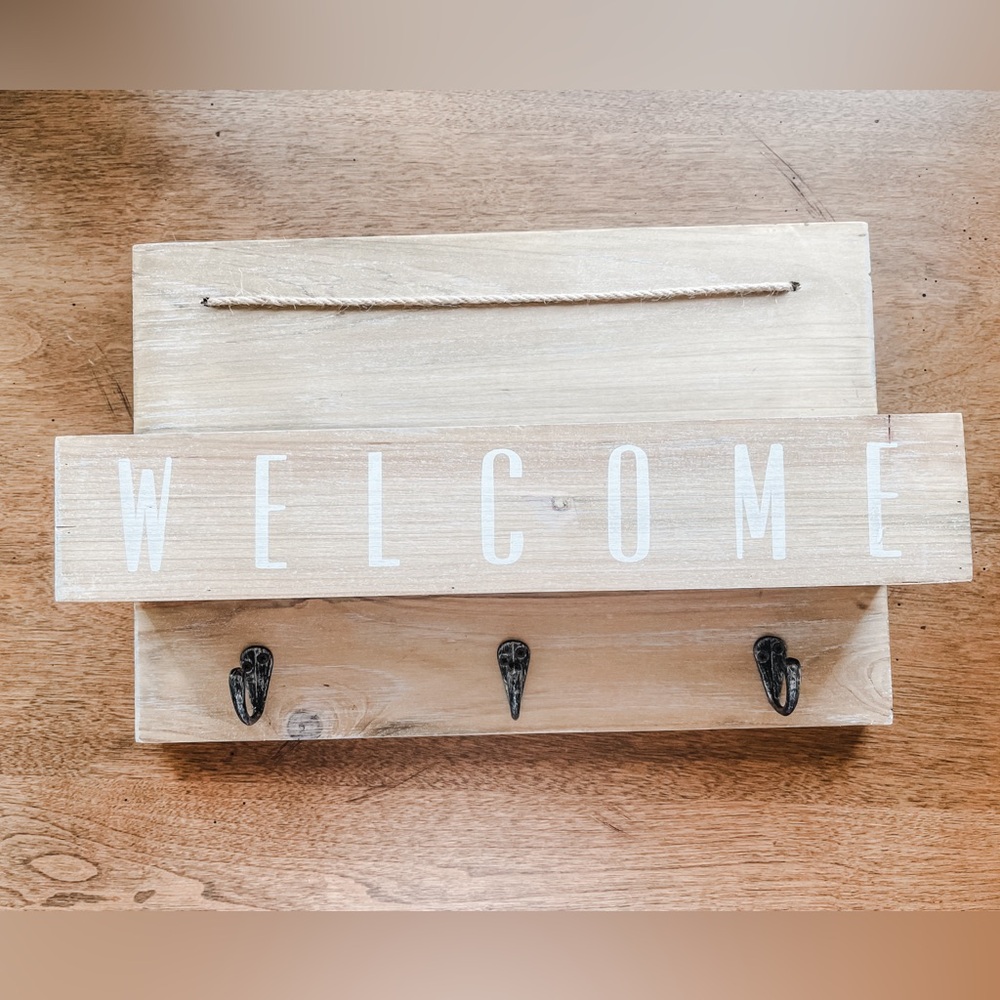 Welcome Wall Hanging w/ Storage Pocket & Hooks